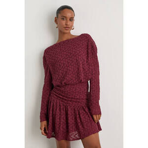 Lulus Zallie Wine Red Textured Knit Ruched Long Sleeve Mini Dress - Size S